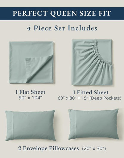 LANE LINEN 100% Organic Cotton Queen Sheet Set - Eco-Friendly, Fade Resistant, French Blue