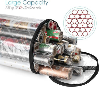 Hearth & Harbor Wrapping Paper Storage Container - Tear-Proof Organizer for 14 Rolls | Premium Clear Design
