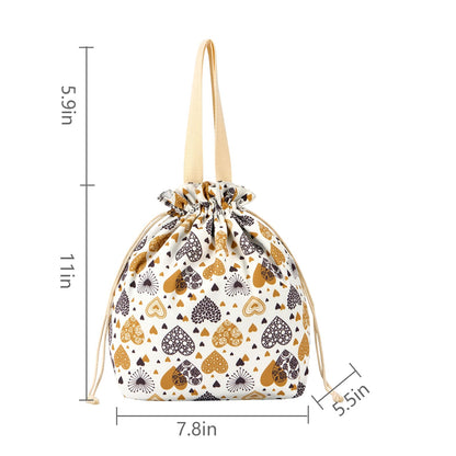 Reusable Lunch Bag - Cute Canvas Tote with Handle and Drawstring Closure for Work, Picnic, Travel (love)