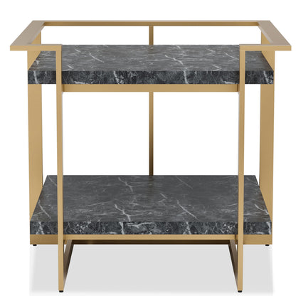 24/7 Shop at Home Daphne Modern Open-Shelf Rectangle Faux Marble 27 in. End Table with Metal Frame for Living Room, Bedroom, Home Office, Gold and Black