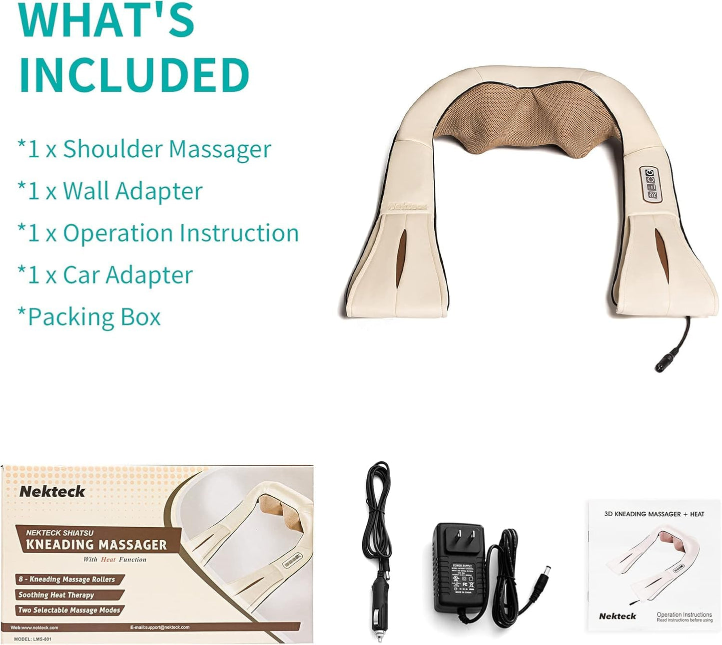 Nekteck Shiatsu Neck and Back Massager with Soothing Heat, Shoulder Massager for Pain Relief Deep Tissue, Electric 3D Kneading Massage Tools for Leg Body Muscle, Corded Power, Gifts for Him Her