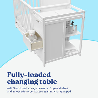 Graco Hadley 5-in-1 Convertible Crib & Changer – GREENGUARD Gold Certified, Fits Standard Crib Mattress, Converts to Toddler Bed and Full Bed, 4 Adjustable Mattress Heights (White)
