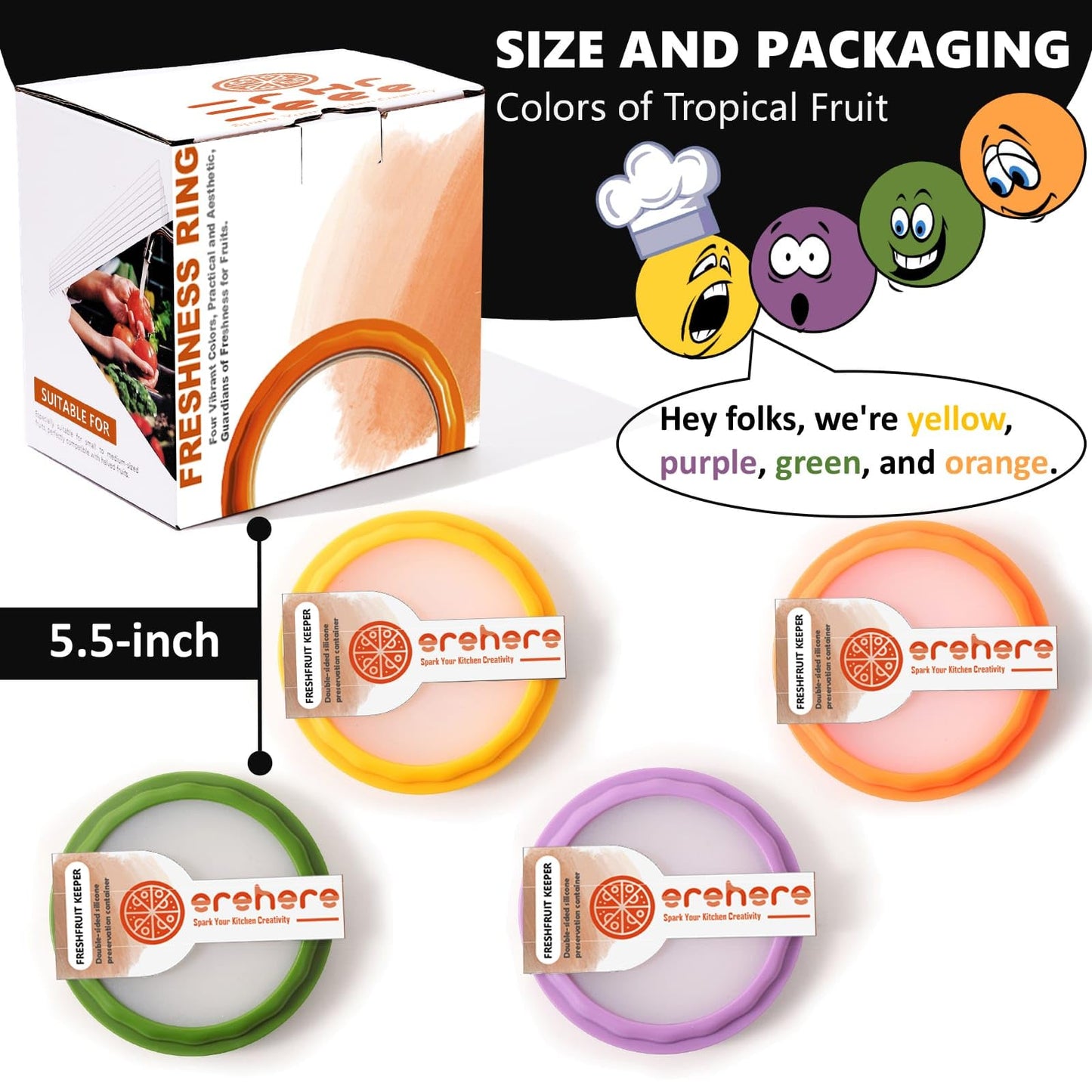 Erehere 4-Piece Airtight Food Storage Containers Set – Avocado Saver, Onion Keeper, Silicone Kitchen Organizers for Fridge, Reusable & Leak-Proof to Lock in Freshness