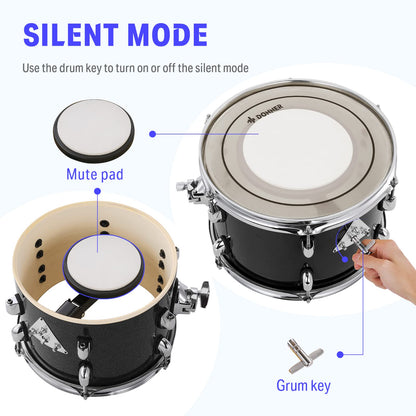 Donner Drum Set Adult with Practice Mute Pad,5-Piece 22 inch Full Size Acoustic Drum Kit, Black- DDS-520
