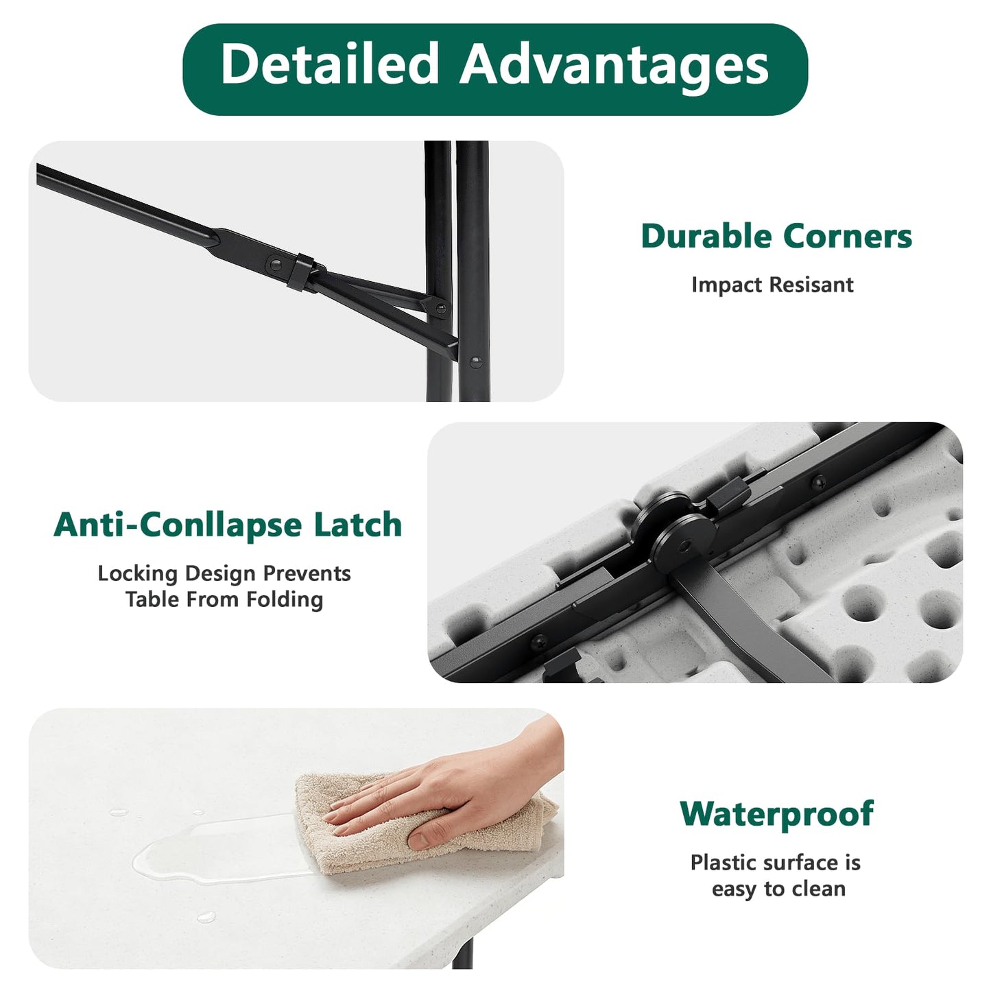 FurniEdge 6FT Folding Table 4 Pack, Heavy Duty Plastic Table with Handel, 400lbs Portable Table, Reinforced Steel Legs, Fold-in-Half Table Ideal for Parties, Picnics, Weddings, Camping White