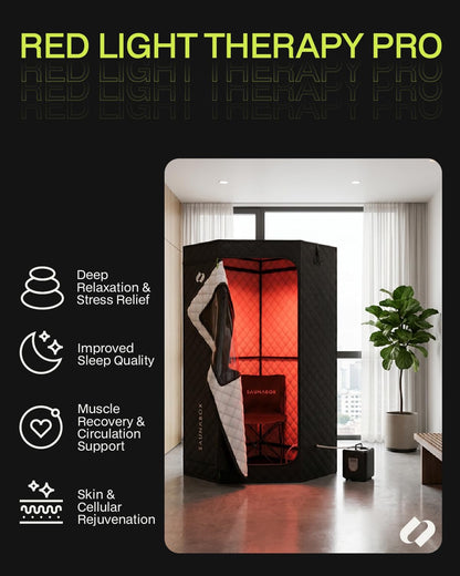 SAUNABOX® SmartSteam Pro Portable Steam Sauna with Red Light Therapy (660–850nm) | Home Sauna Tent with App Control | Insulated Sauna Pod, 140°F Heat, Full Body Steam Sauna for Relaxation & Recovery