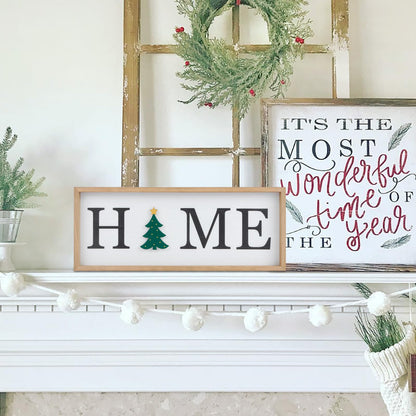 Interchangeable HOME Seasonal Tabletop Sign with 12 Pcs Seasonal Icons Wooden HOME Sign for All Seasons Shelf Mantel Windowsill Decor