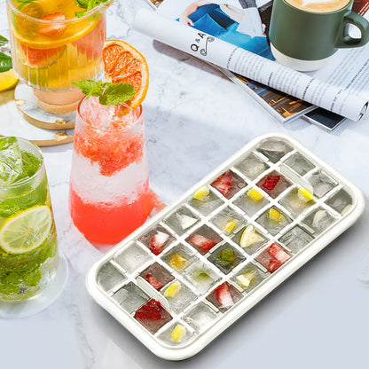 Ice Cube Tray with Lid and Bin, 2 Pack for Freezer, 64 Pcs Ice Cube Mold (White)