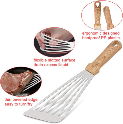 HaSteeL 12.5In Stainless Steel Fish Spatula, Heavy Duty Slotted Turner with Plastic Handle, 2Pcs for Grilling Cooking
