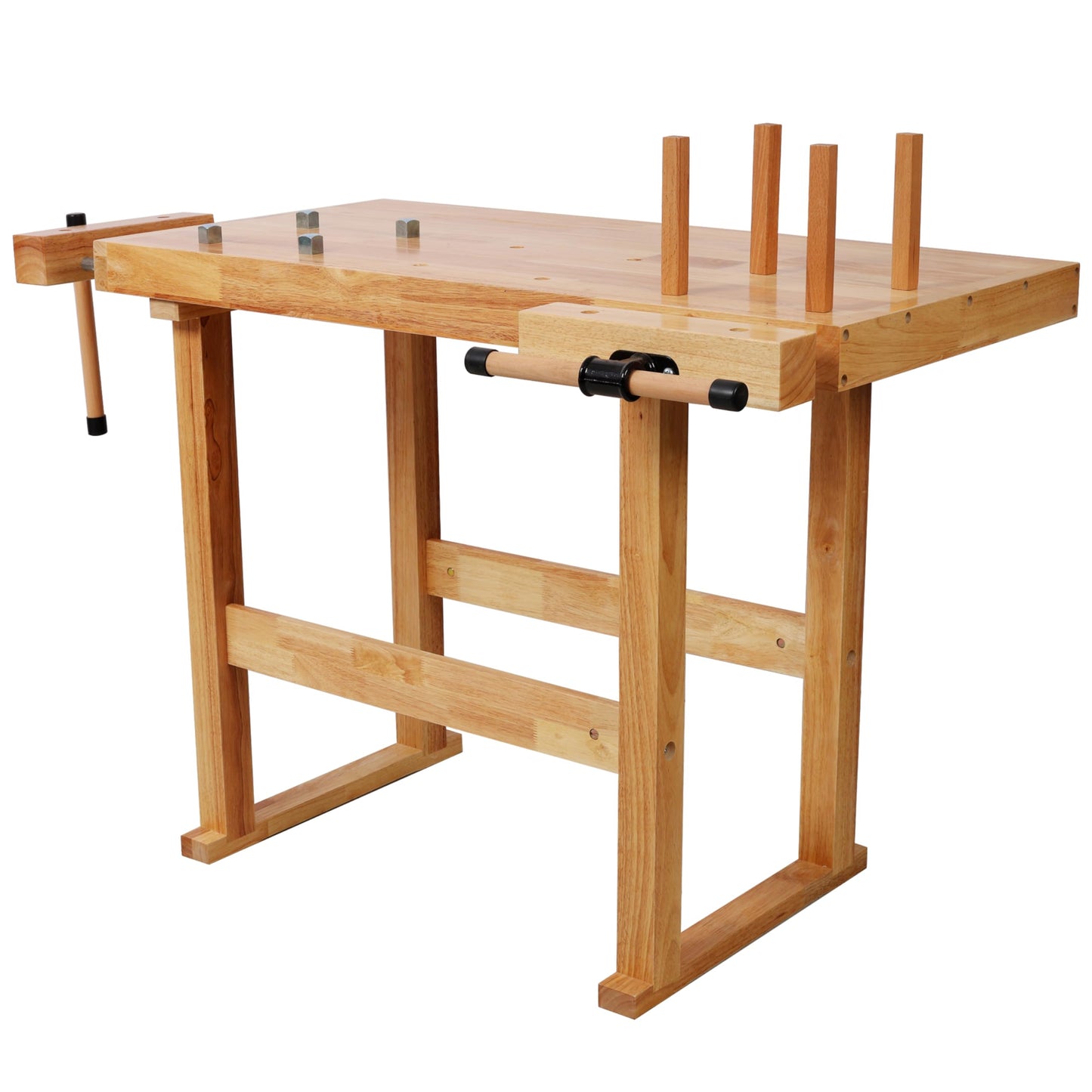 Teemful 40 Inches Wood Workbench, Heavy Duty Woodworking Table with Adjustable Handle Storage, 330lbs Load Capacity, Solid Wood Workstation for Garage, Workshop, DIY Natural