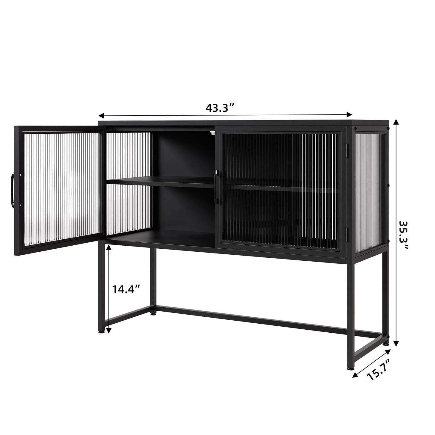 GAOMON Buffet Cabinet with Glass Doors, Sideboard with Adjustable Shelves, Freestanding Storage Cabinet for Kitchen, Living Room, Dining Room, Black