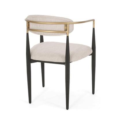 Christopher Knight Home Gertru Dining Chairs Set of 2, Stylish Upholstered Dining Room Chairs, Fabric Kitchen Chair with Gold Black Accent Iron Frame, Elegant Toothpick Design, Beige