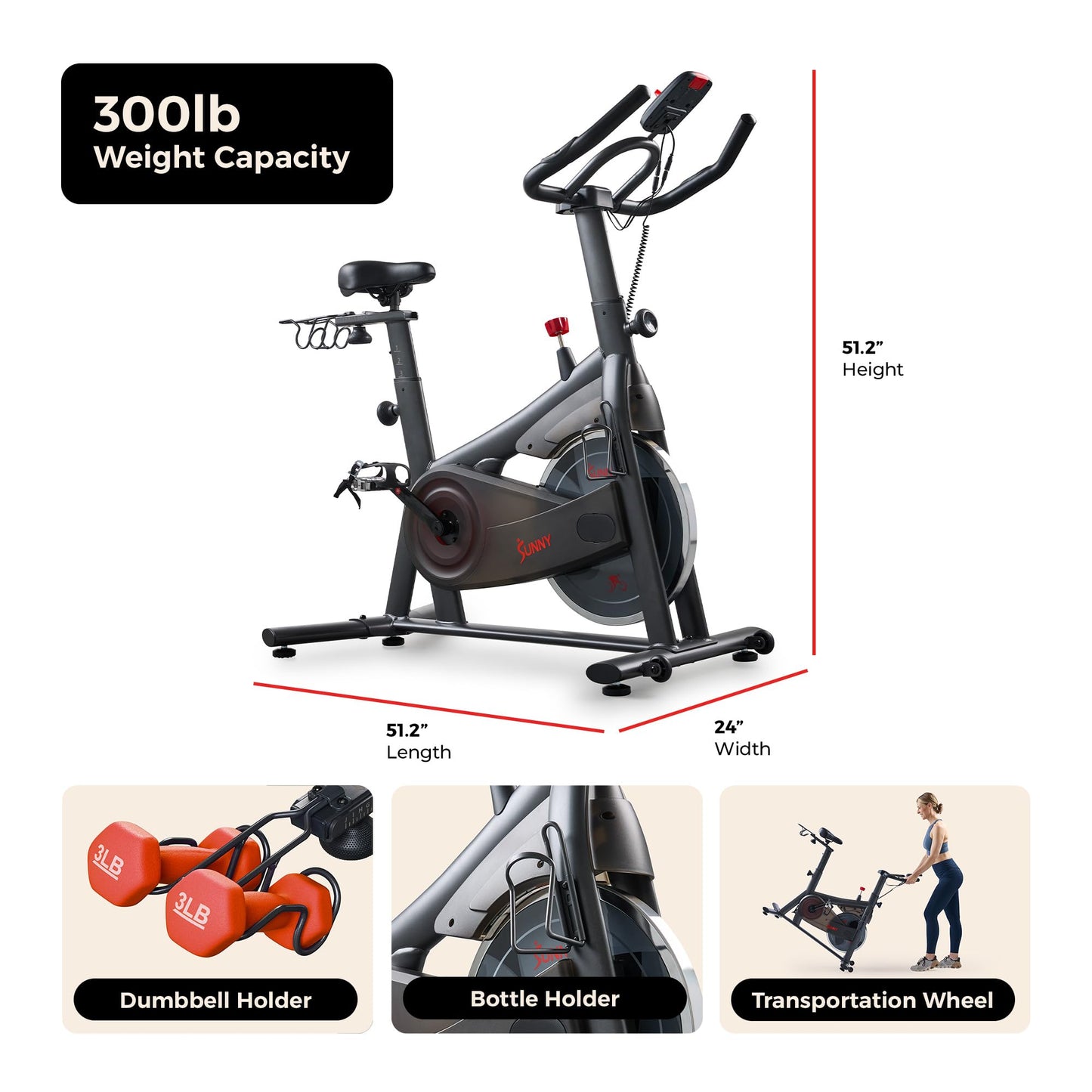 Sunny Health & Fitness ACTIVE 200 Smart Exercise Bike w/Pulse Sensor, Indoor Cardio Cycling Machine w/Adjustable Handlebar & Seat for Cardio Cycle Training, Free SunnyFit App Connection – SF-B124067