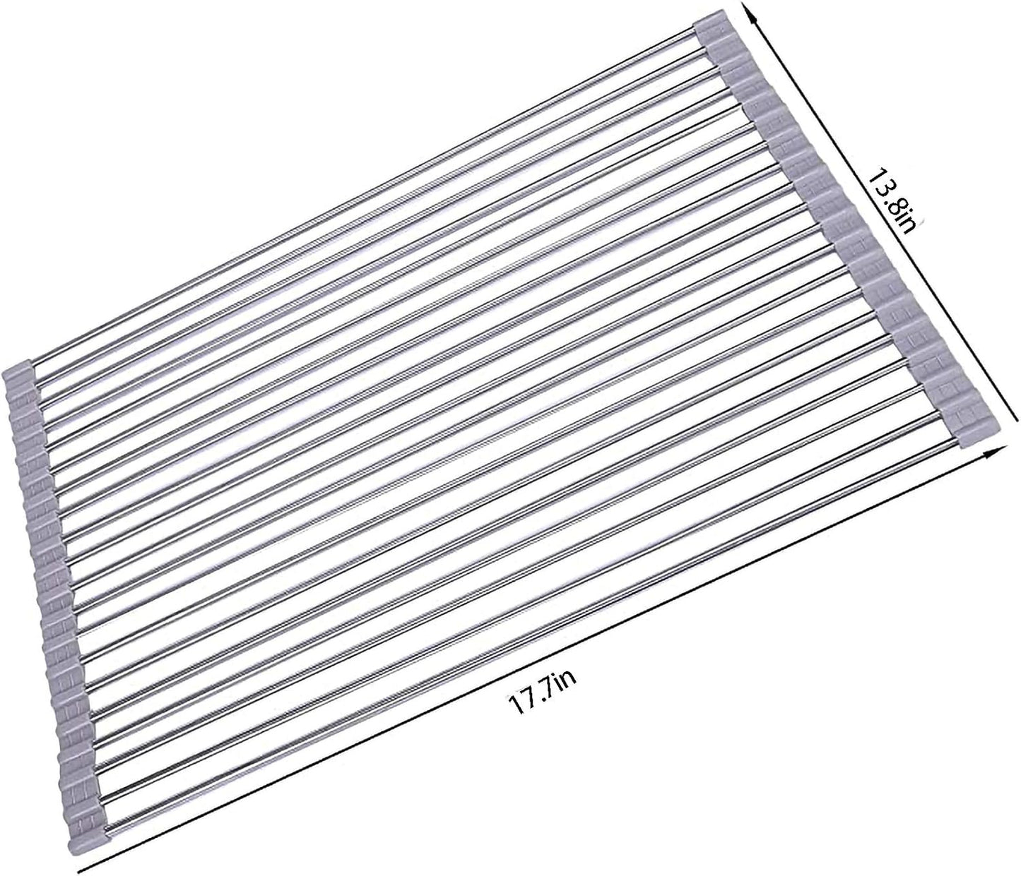 Roll up Dish Drying Rack - Over The Sink Silicone Kitchenware Folding Draining Rack SUS304 Stainless Steel