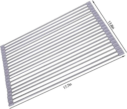 Roll up Dish Drying Rack - Over The Sink Silicone Kitchenware Folding Draining Rack SUS304 Stainless Steel