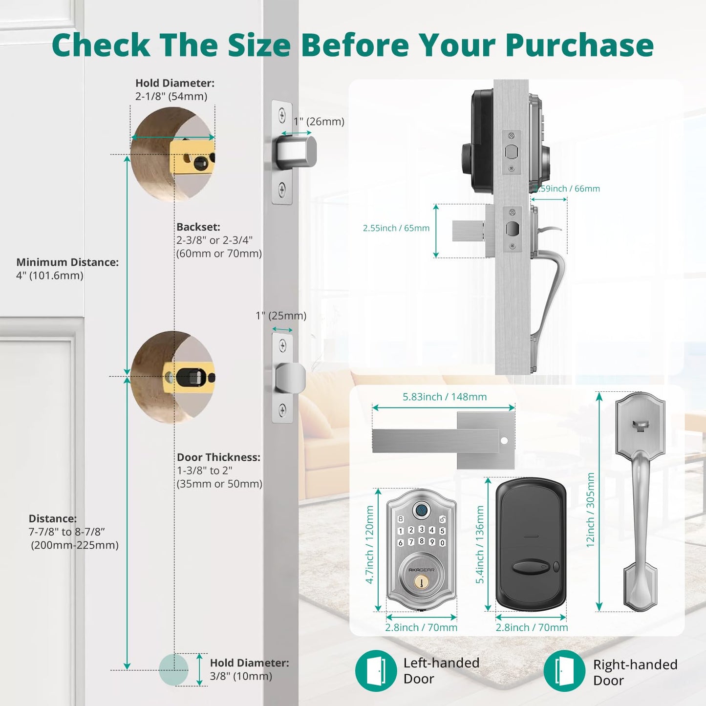 Keyless Entry Door Lock with Handle Set - Fingerprint Door Locks, Electronic Keypad Deadbolt, Smart Locks for Front Door, Auto-Lock & One Touch Locking, Easy Installation - Satin Nickel
