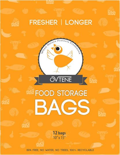 Food Storage Bags for Cheese, Meat, and Produce - 12 Large Bags (10”x15”) Keeps Food Fresher Longer