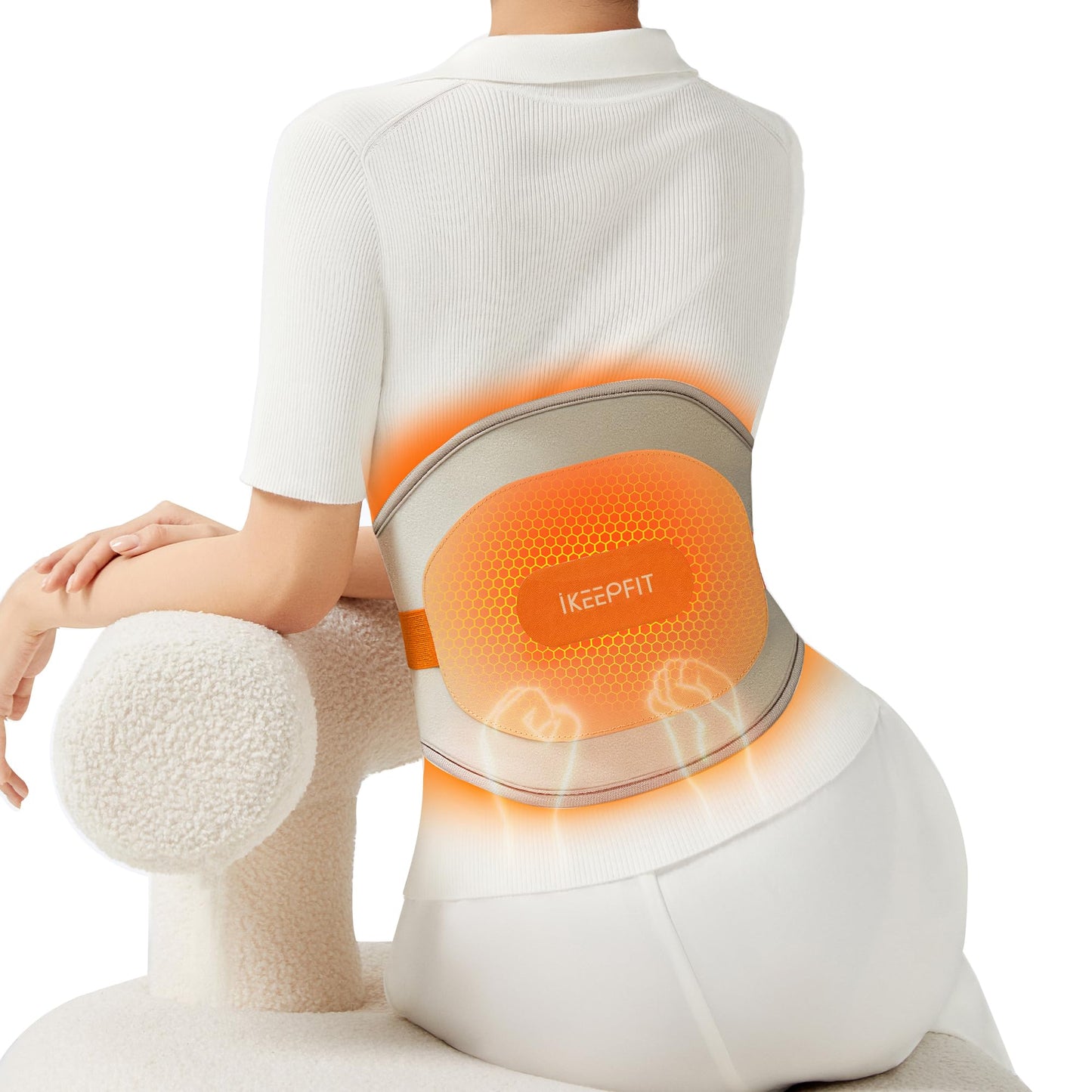 Cordless Heating Pad for Back Pain Relief: MAXwarm 3.0[2025 Upgraded], IKEEPFIT Electric Heat Pad with Massager for Period Cramps, Extra Large 65", 8000mAh Battery, Gift for Women Men (Beige)