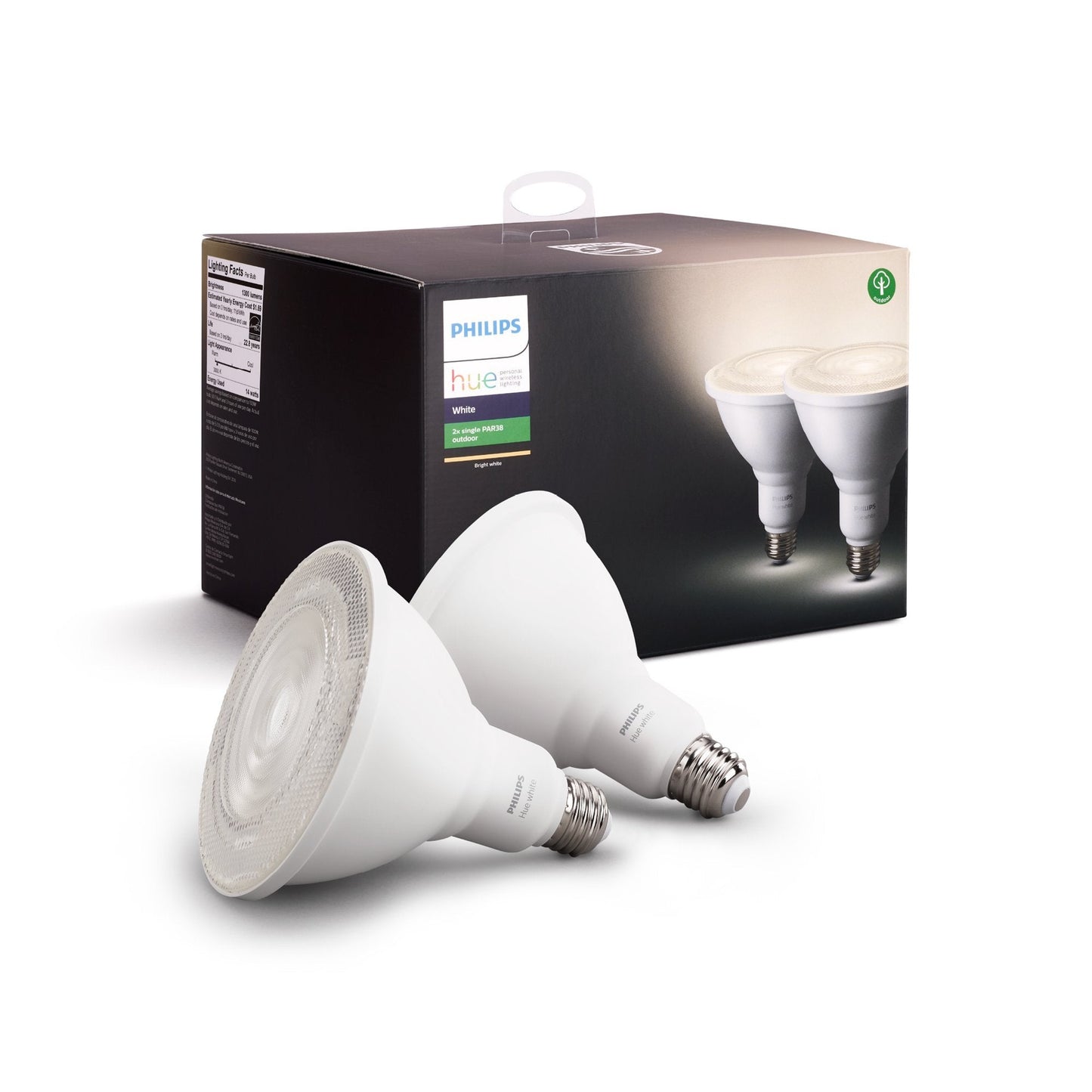 PHILIPS Hue Smart 100W PAR38 LED Bulb, 2 Pack, White & Color Ambiance Color-Changing Light, 1300LM, E26, Outdoor Light Bulbs, Control with Hue App, Works with Alexa, Google Assistant and Apple Homekit