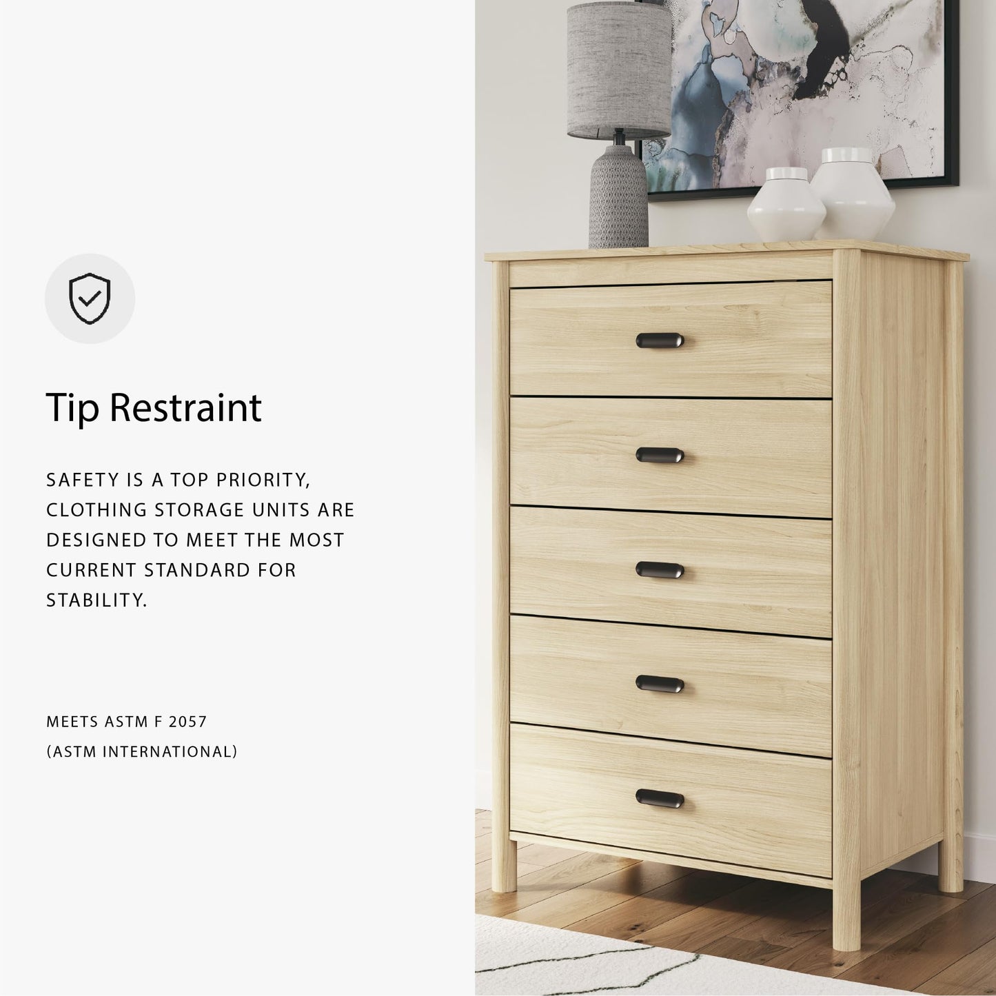 Signature Design by Ashley Cabinella 5 Drawer Tall Dresser, Tan