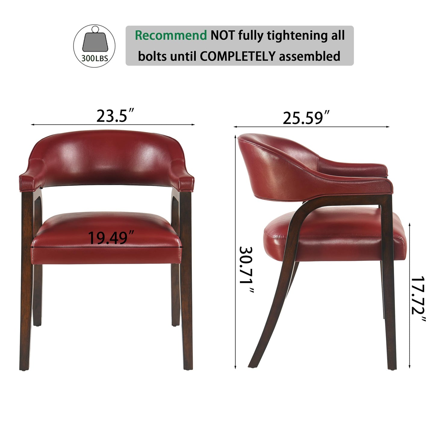 Upholstered Barrel Dining Chair Set of 4, 17.72"H Faux Leather Dining Room Chair with Arms Open-Back Dining Chairs w/ Wood "R" Legs Comfy Accent Side Chairs for Home Kitchen, Wine Red(NO TABLE!)