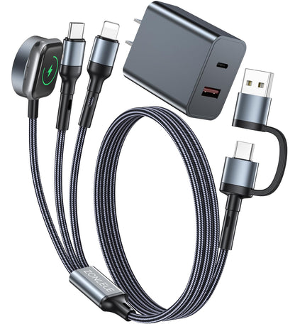 Upgraded Travel Essentials for Apple Watch Charger 3 in 2 Multi Charging Cable for iPhone 17 iWatch Charger USB C Cord, Car RV Camping Essentials Compatible with iWatch Ultra/SE/11 & iPhone 16/15-12