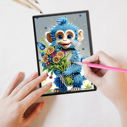 JISHSHAY Diamond Painting Notebook Journal Monkey Diamond Art Note Book Animal Gem Art Sketchbook Mosaic Kits for Adults Diary Gem Painting Leather Journal with Special Shaped Drills 5.7×8.26in