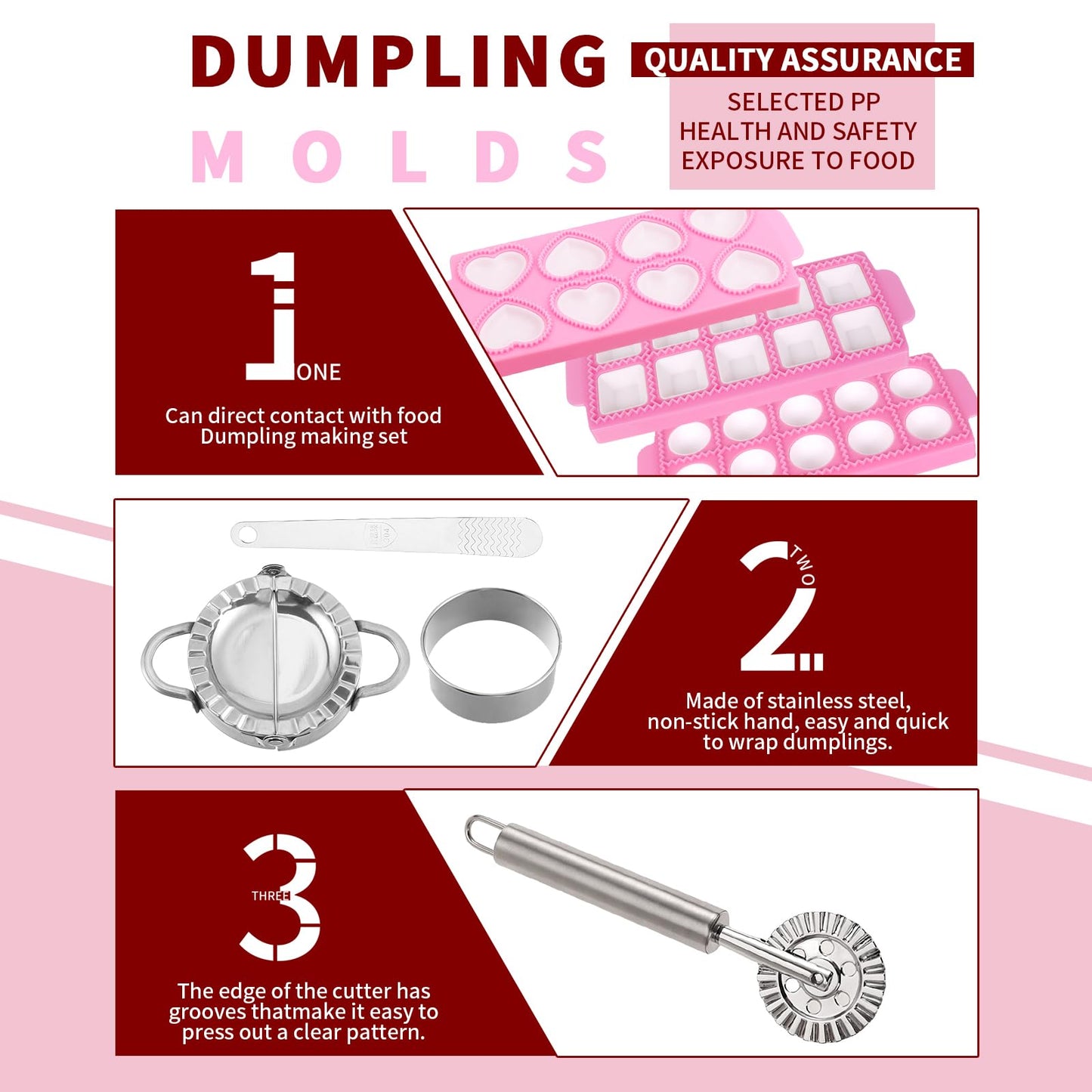8pcs Ravioli Mold Set, 3 Rectangle Ravioli Maker Press + Dumpling/Pasta Cutter, Round Ravioli Cutter, Rolling Wheel, Dough Rolling Pin - Complete Pasta Making Tools for Ravioli Empanada
