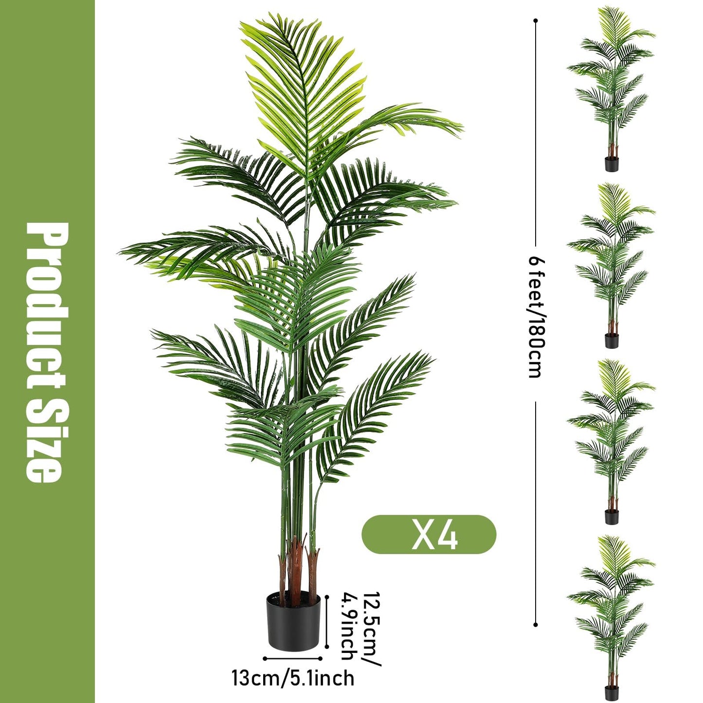 Jexine 4 Pack Artificial Palm Trees 6Ft, Fake Plants Fake Trees Artificial Areca Palm Plants for Outdoor Indoor Faux Tree in Pot for Pool Home Decor Office Housewarming Gift Modern Decoration
