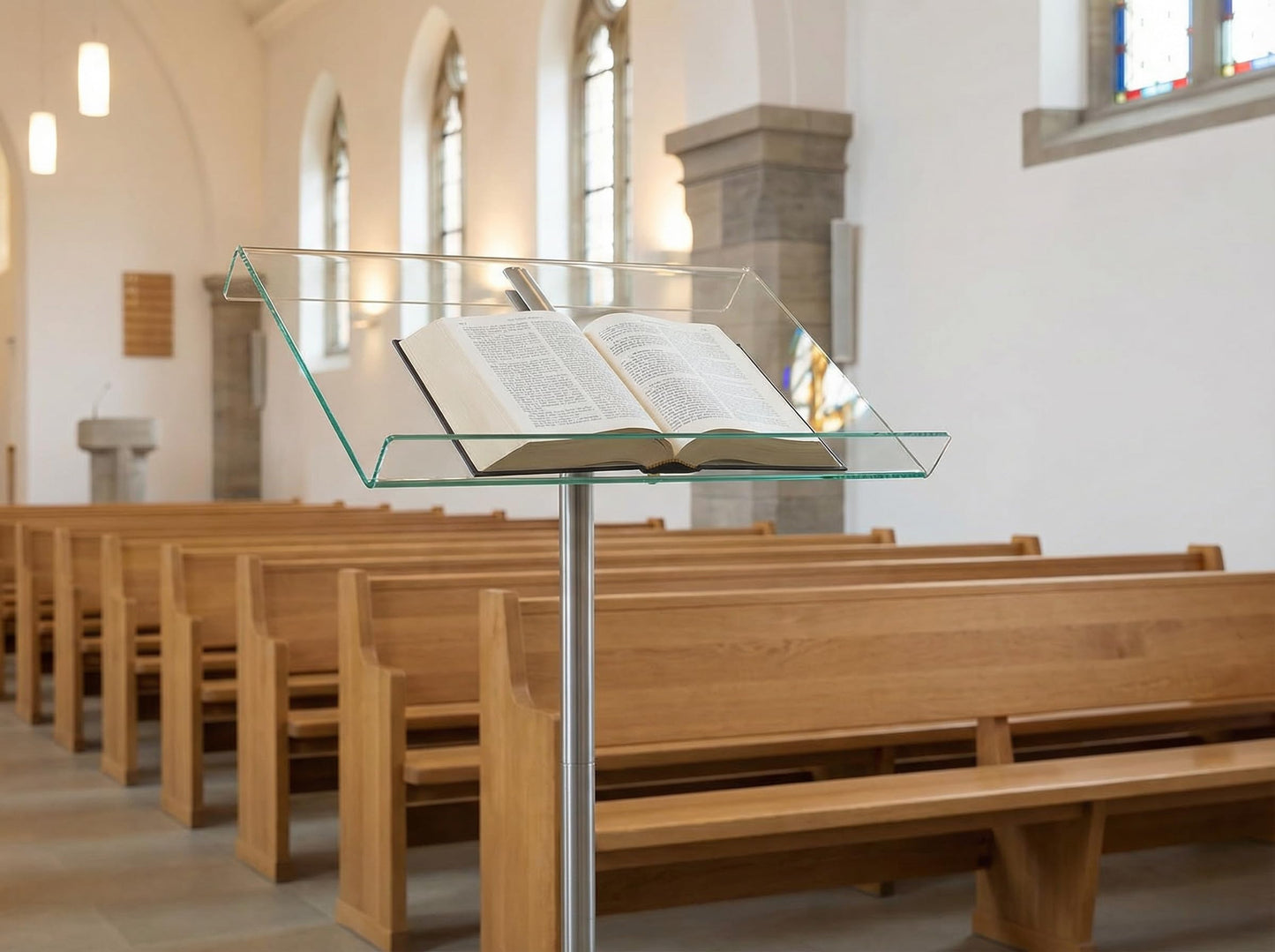 Deflecto Lectern Without Ring Binder Floor Stand – Silver/Clear - Acrylic Sign Holder - Base Stand for Speech - Music Stands