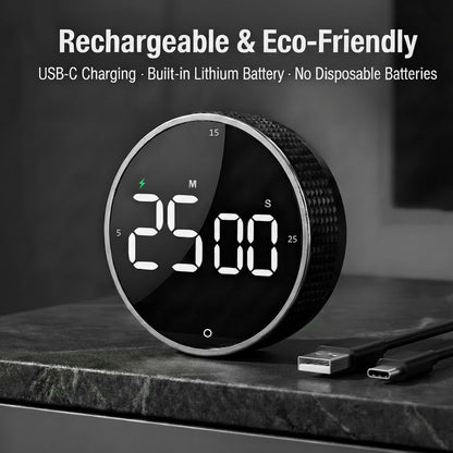 TLTWHS Rechargeable Magnetic Kitchen Timer, LED Countdown/Count-Up Timer, Supports USB-C Charging, with Loud Alarm, 3 Preset Quick Times (5/15/25m), Perfect for Kitchen Cooking, Studying, and Fitness