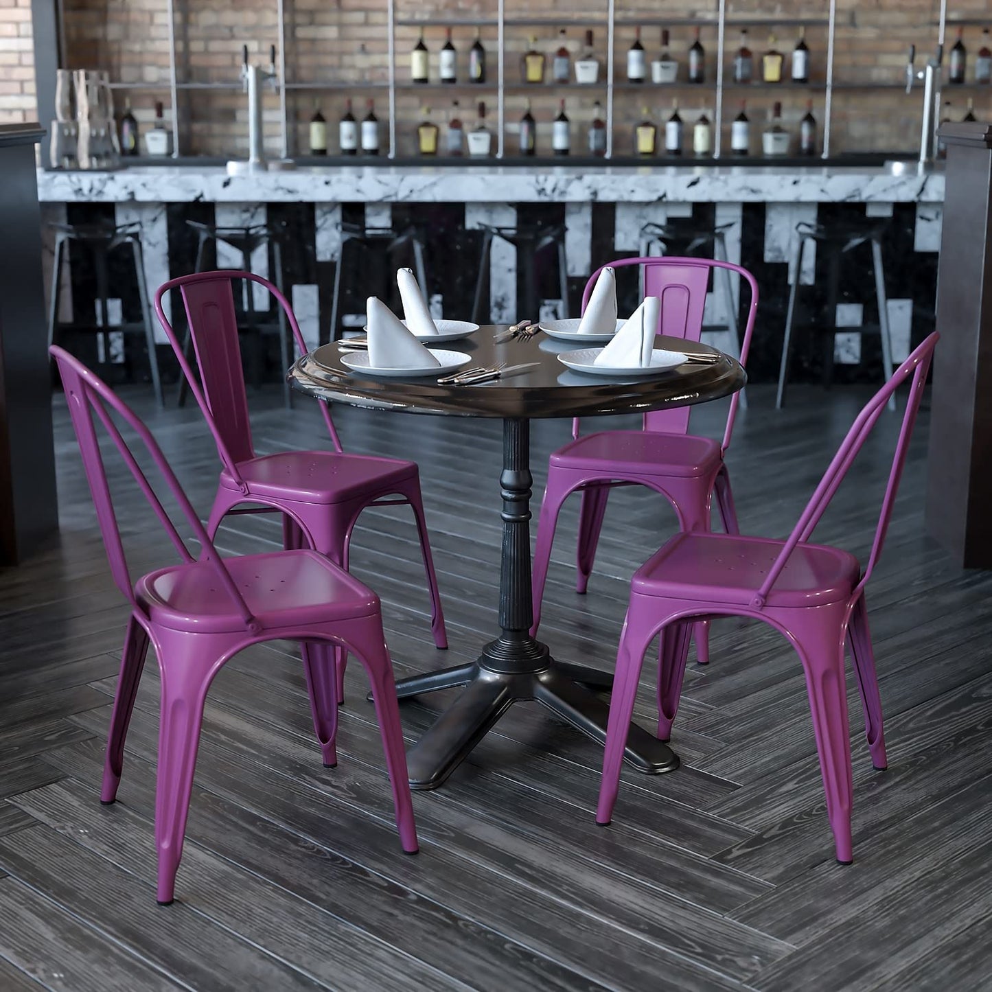 Flash Furniture Blake Commercial Grade 4 Pack Purple Metal Indoor-Outdoor Stackable Chair