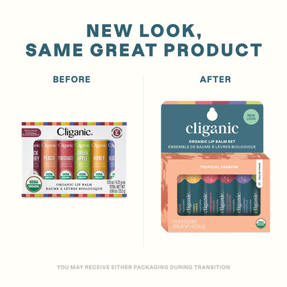 Cliganic Organic Lip Balm Set (6 Flavors) - 100% Natural Hydrating, Moisturizing for Dry Cracked Lips, for Men & Women