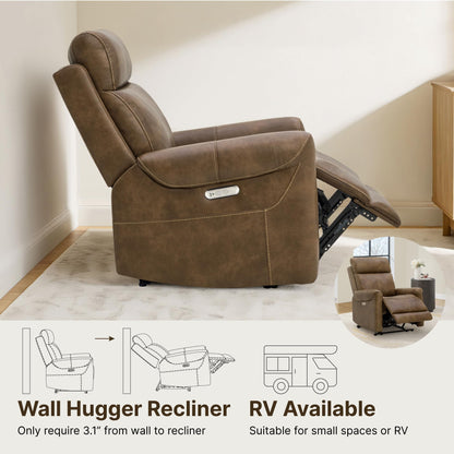 KISLOT Leather Recliner Chair for Adults Wall Hugger RV Recliner with USB Charging Ports Electric Power Reclining Sofa for Living Room Home Theater Seating Bedroom