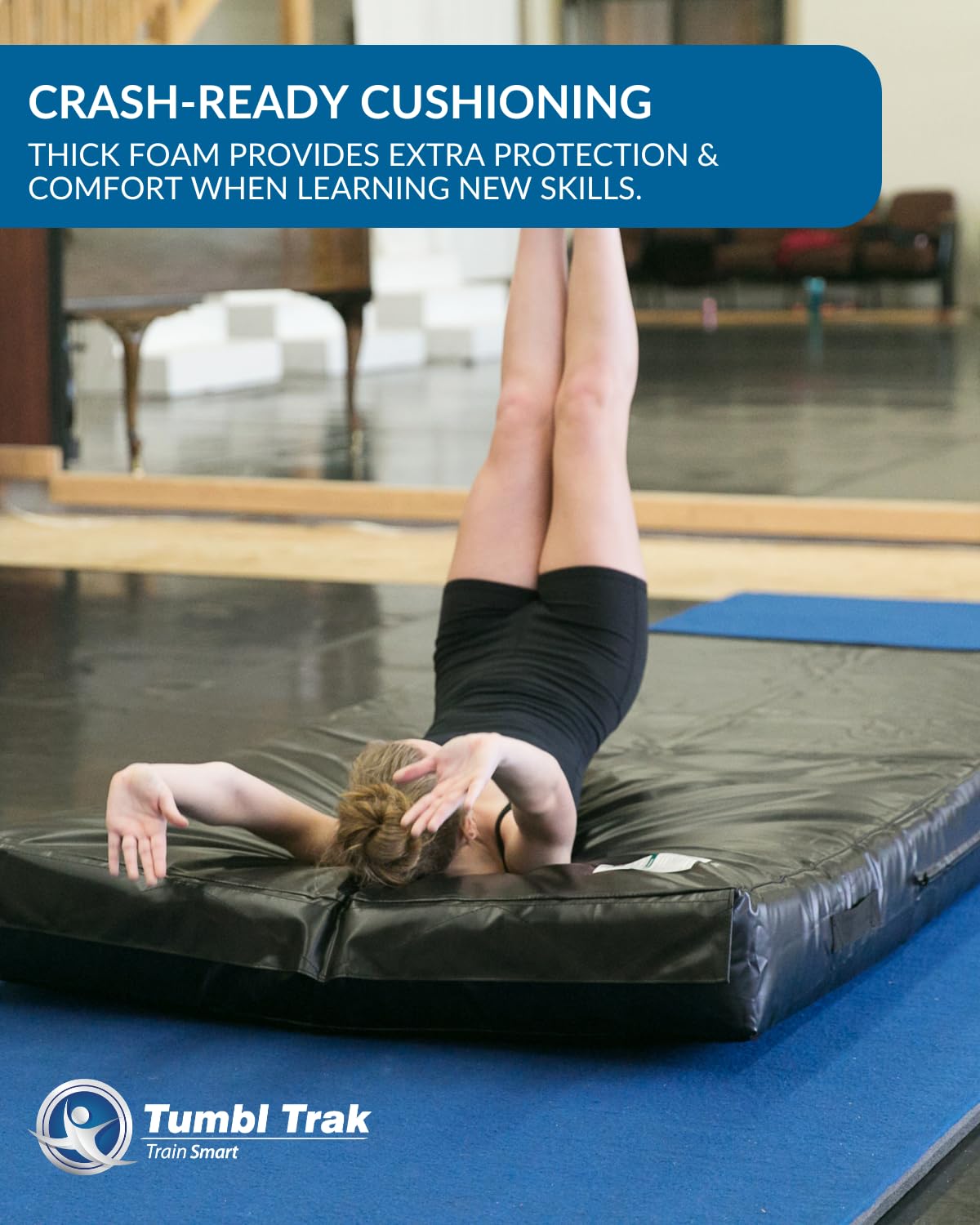Tumbl Trak Soft Mat Crash Pad, 5ft x 10ft x 8in Single Density Foam Cushion for Gymnastics Tumbling Mat, Parkour, Cheer, Dance, Martial Arts and Kids Sensory Play