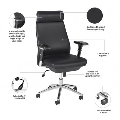 Bush Business Furniture Metropolis High Back Leather Executive Office Chair in Black