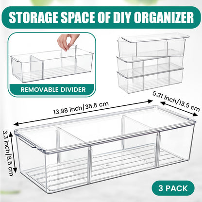 Hoteam 3 Pack Tea Bag Organizer with Lids,Clear Stackable Plastic Tea Bag Storage Organizer for Cabinet Counter Countertop Pantry, Sweeteners (Flip Top,3 Grids)