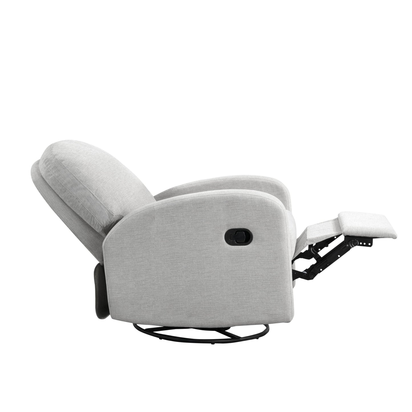 Relax-A-Lounger Palmdale 37.4" Swivel Rocker Manual Pull-Handle Recliner, Soft Modern, Pocket Coil Comfort, Black Metal Swivel Base Leg, Soft Chenille Fabric, Light Gray