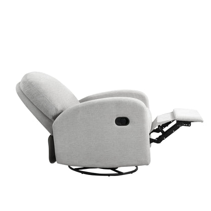 Relax-A-Lounger Palmdale 37.4" Swivel Rocker Manual Pull-Handle Recliner, Soft Modern, Pocket Coil Comfort, Black Metal Swivel Base Leg, Soft Chenille Fabric, Light Gray