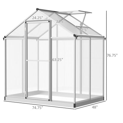 Outsunny 4' x 6' Greenhouse for Outdoors, Polycarbonate Greenhouse with Rain Gutter and Roof Vent, Aluminum Walk-in Green Houses for Outside Patio Backyard Garden