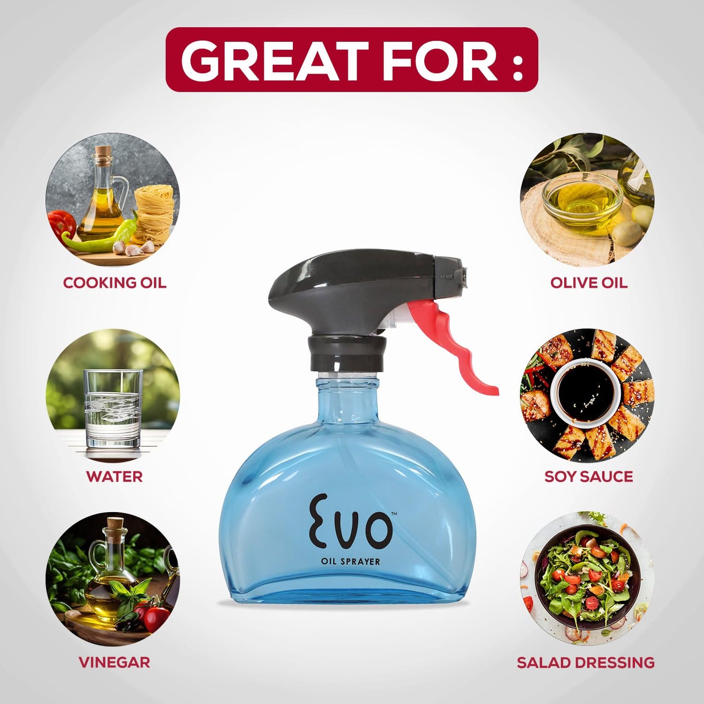 Evo Oil Sprayer Glass, Non-Aerosol for Olive, Cooking Oils, and Vinegars, Yellow, 6-Ounce Capacity
