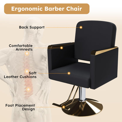 KEIKI Professional Salon Chair, 360° Swivel Hydraulic Barber Chair, Non-Tilting Styling Chair for Hair Salon, Tattoo & Beauty Spa, Black & Gold