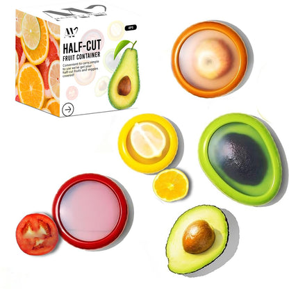 MAJESTY WORLD Anti-Oxidation Silicone Fruit and Vegetable Storage Box, Fresh Stretch Pod, Set of 4 Reusable Storage Containers for fridge | Avocado Saver, Tomato, Apple, Onion Holder, Fridge pods