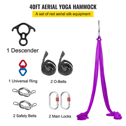 VEVOR Yoga Sling Inversion, 9.6 FT Height Inversion Yoga Swing Stand, Max Capacity 551 LBS Aerial Yoga Frame with 39.4 FT/12 M Yoga Swing Inversion Sling Body Bundle Safety Belts Purple