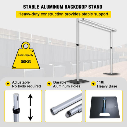 Hecis Portable Pipe and Drape Backdrop Stand 6-10' Tall x 10-30' Wide Double Crossbar, Adjustable Pipe and Drape Backdrop Kit for Event， Party, Trade Shows and Wedding Decor