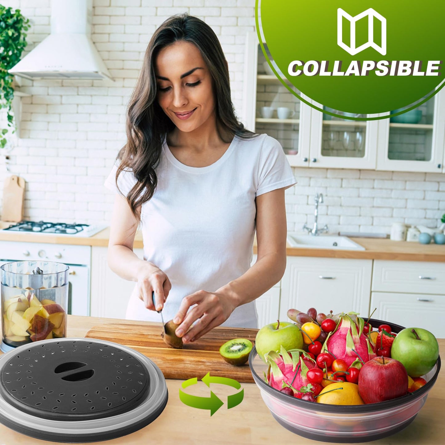 MAGJIUKE 12" Microwave food Cover & Mat,Large Vented Collapsible Splatter Guard dish Plate lid & Silicone Round Kitchen mat
