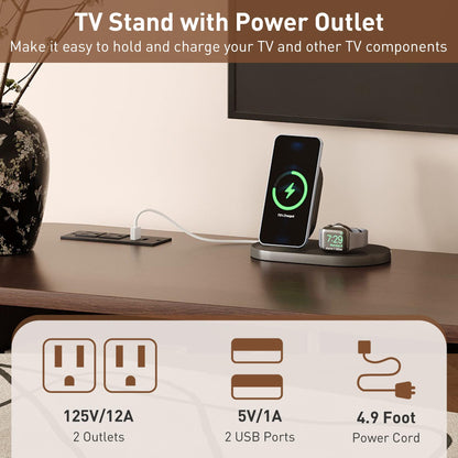 Merax 78'' Modern TV Stand for TVs up to 85 Inches, Entertainment Center with Fluted Glass Drawers & Cable Management, Solid Wood Legs, TV Console for Living Room, Walnut