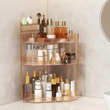 Counter Countertop, 3-Tier) Corner Bathroom Organizer with Makeup Brush Holder & Toothbrush Holders, Makeup Organizer