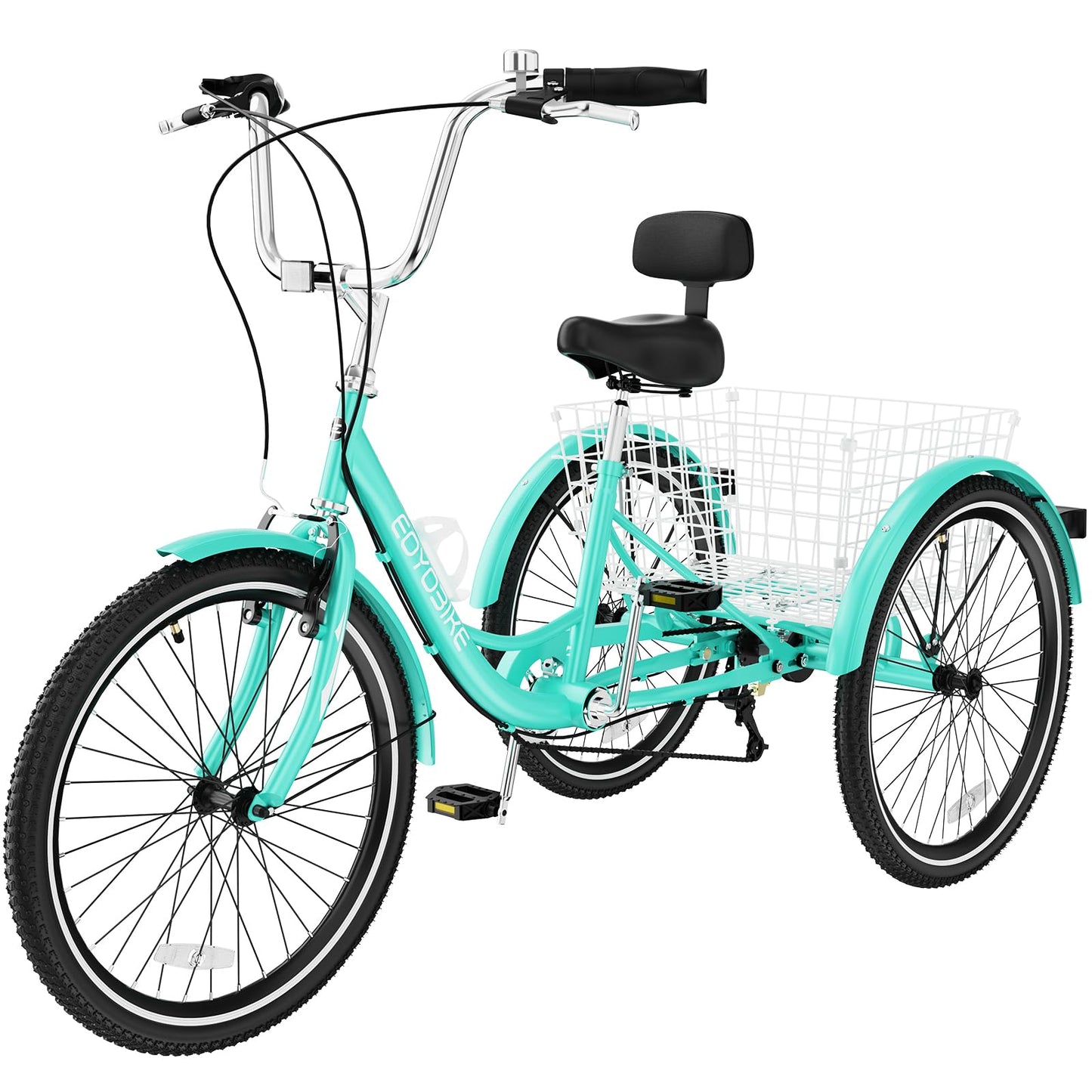 MOPHOTO Adult Tricycle 7 Speed, 20/24/26 Inch Low Step-Through Adult Trike with Large Rear Basket, 350 lbs Capacity 3 Wheel Bike for Seniors, Women and Men