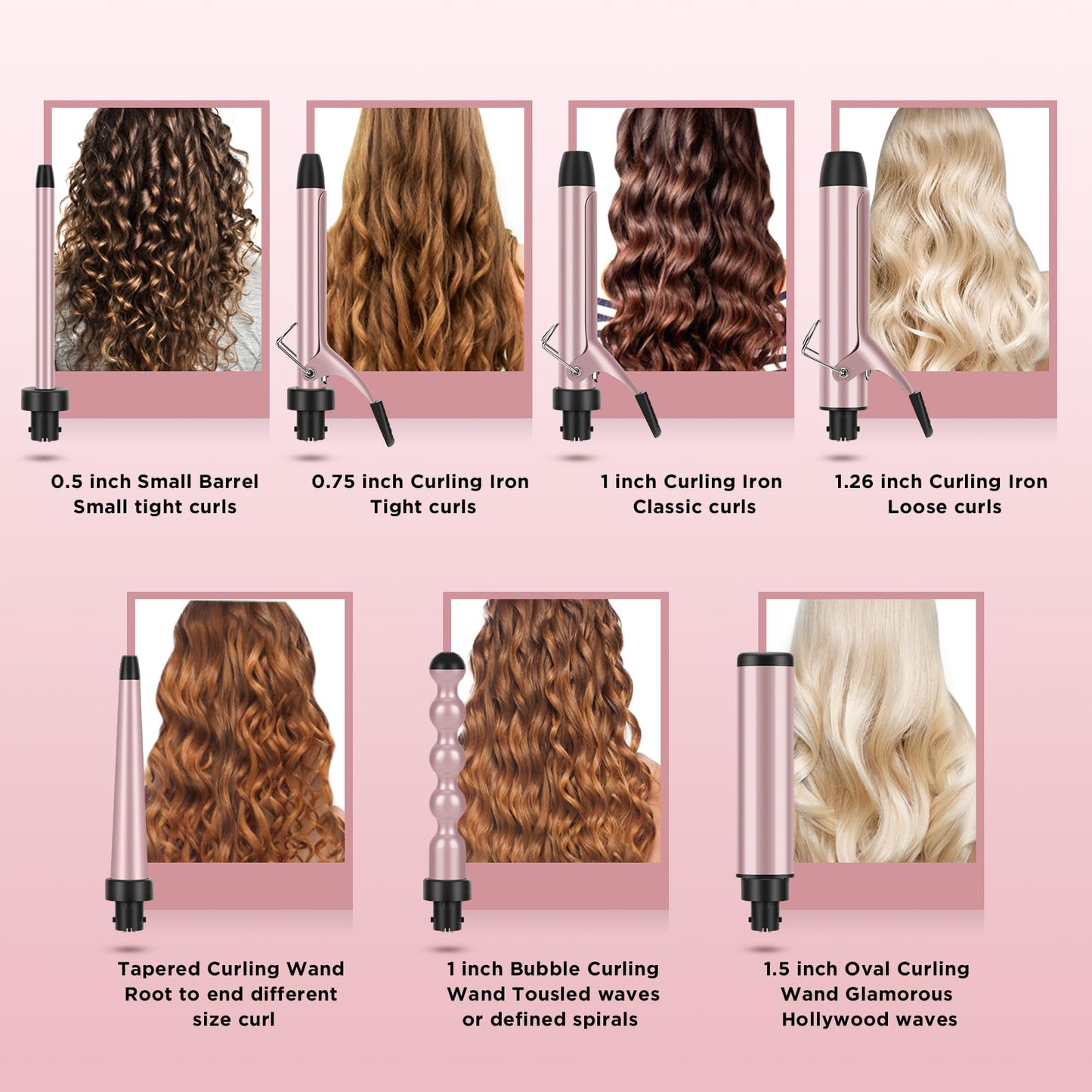 PARWIN PRO BEAUTY 7 in 1 Curling Iron Wand Set,Dual Voltage Curling Wand with 7 Interchangeable Diamond Ceramic Hair Curler Wands with LCD Temperature Control Auto Shut Off Black